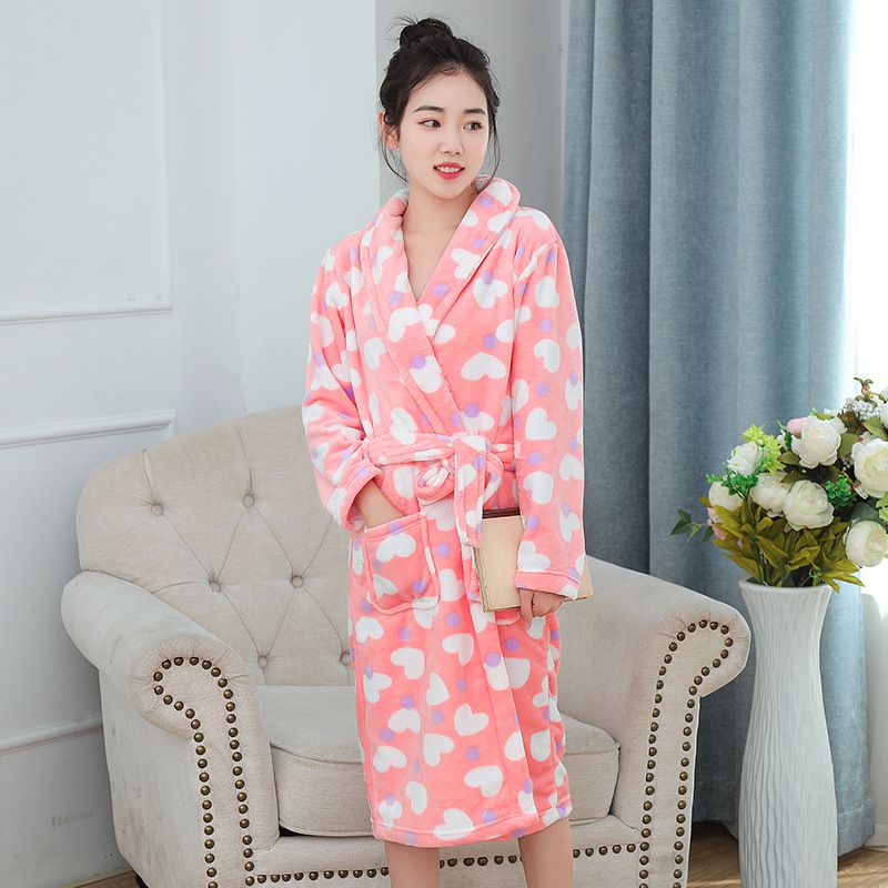 成人超柔軟珊瑚絨睡袍-愛心