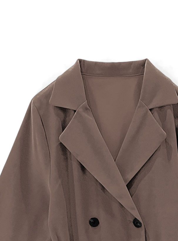 日本 GRL - 英倫風翻領綁帶短版風衣外套-深可可