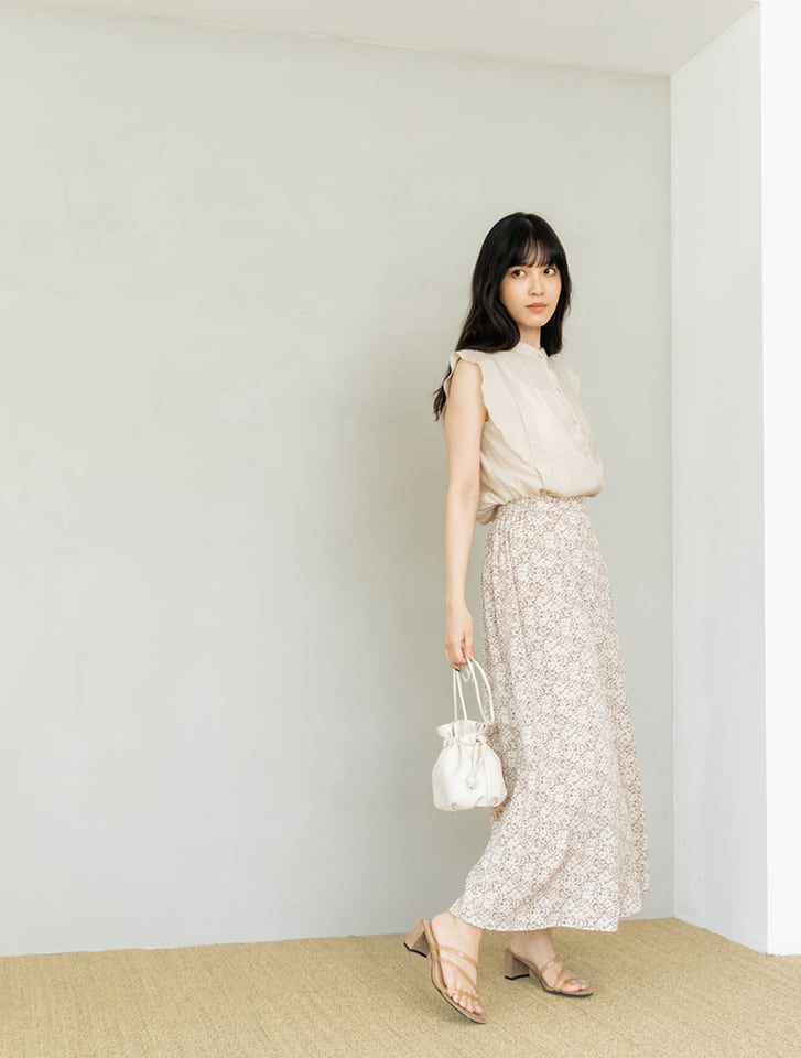 日本 fifth - 復古碎花長裙-白