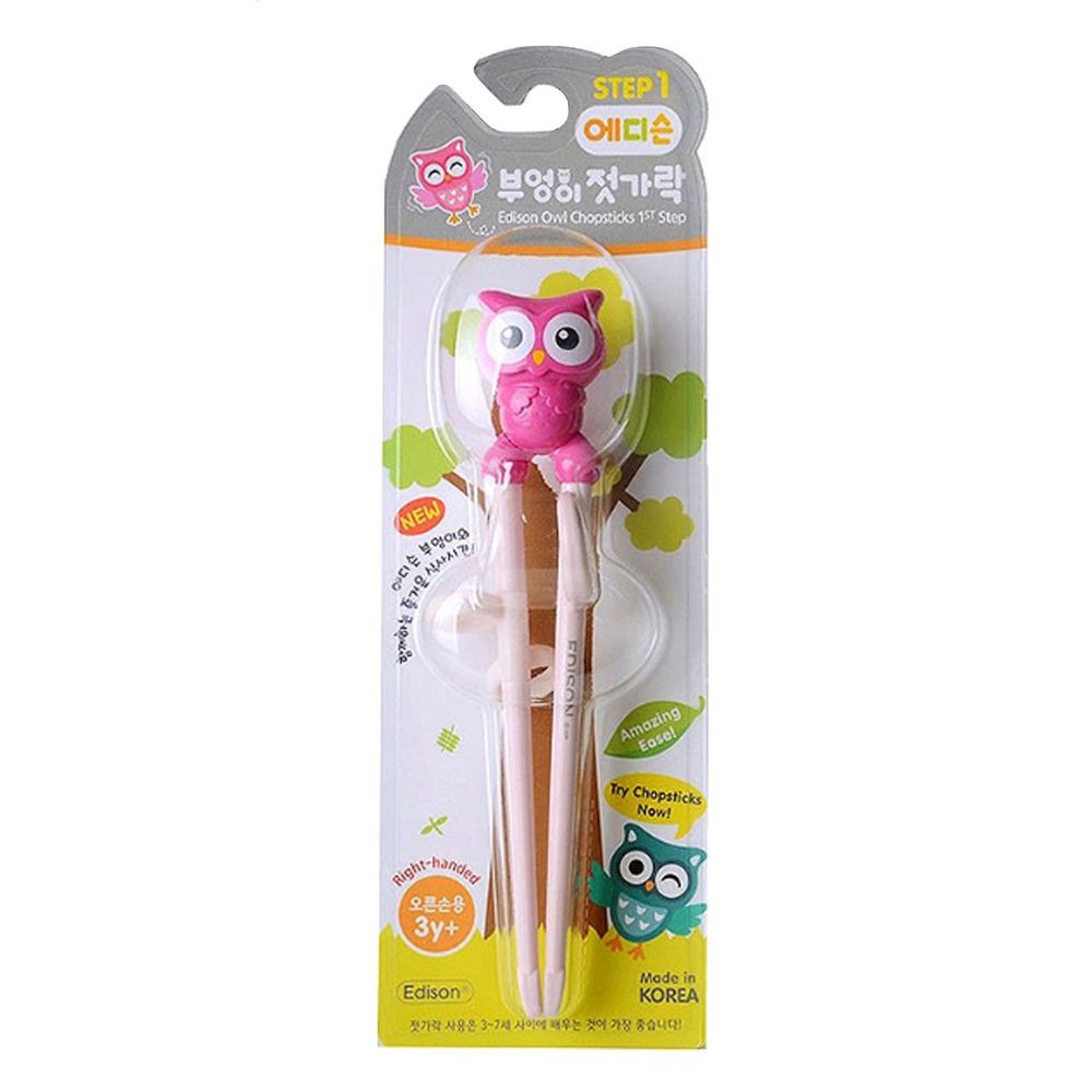 EDISON 愛迪生 - OWL 貓頭鷹學習筷-粉-右手