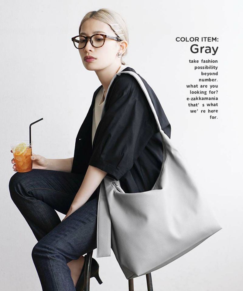 日本 zootie - 人氣定番 柔軟皮質肩背/側背包-淺灰