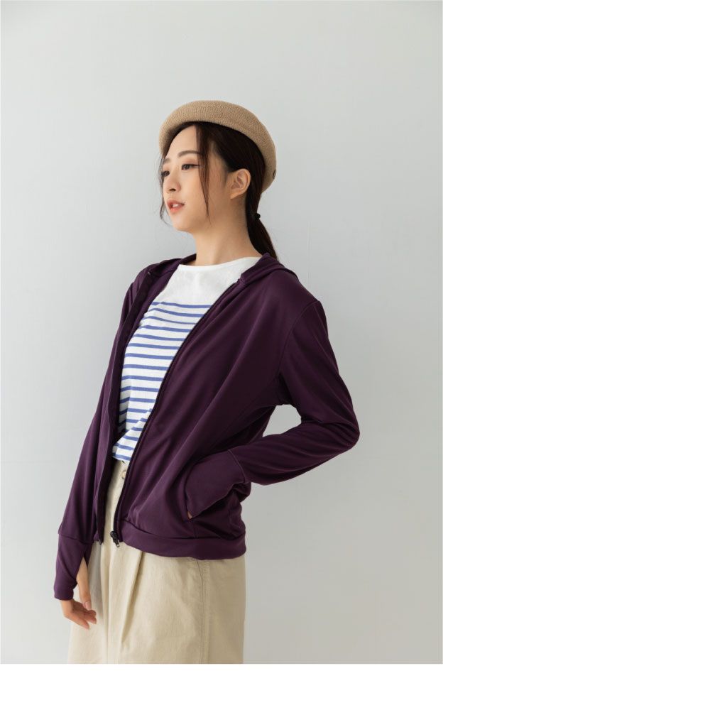 貝柔 Peilou - UPF50+高透氣防曬顯瘦外套-女連帽-深紫色