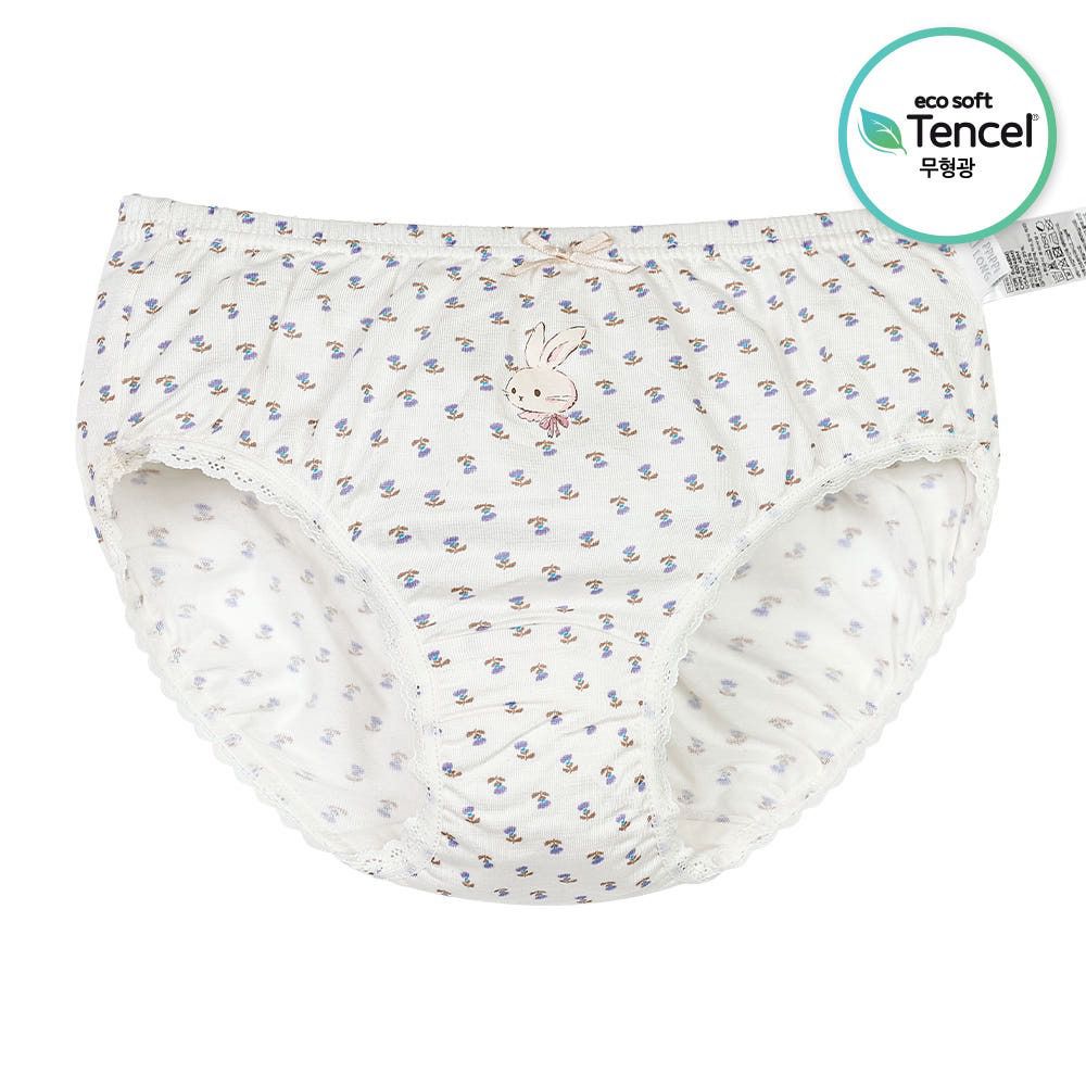 天絲纖維透氣三角褲(女寶)-兔兔小花束-白