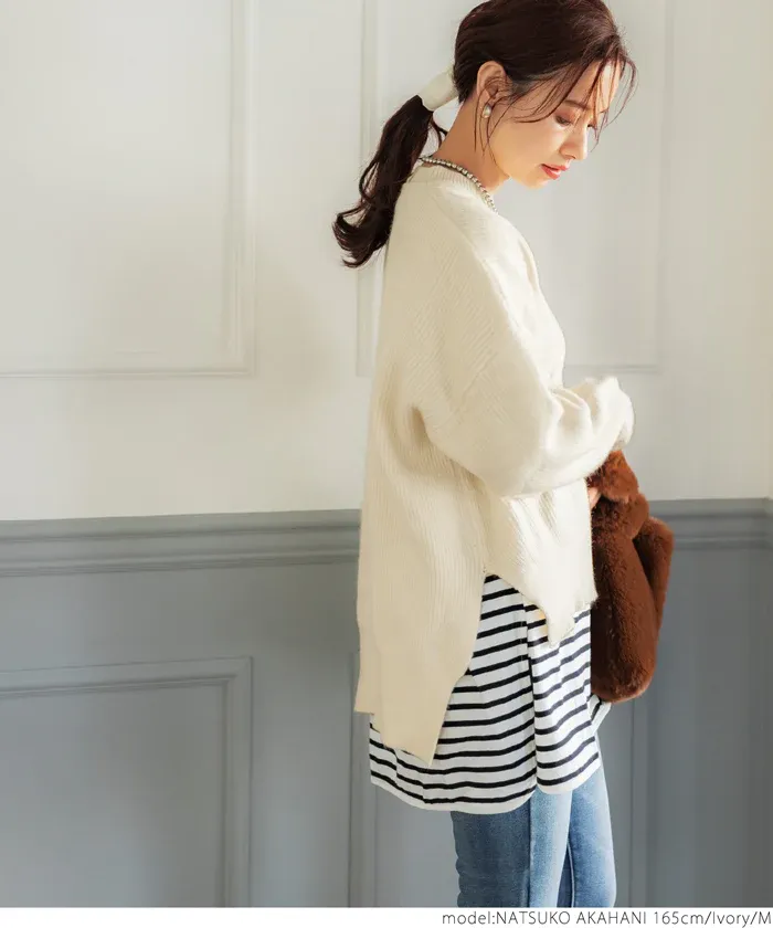 日本 COCA - 前短後長遮臀柔軟毛衣-奶油杏