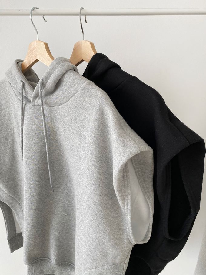 韓國女裝連線 - 休閒風連帽背心長裙套裝-黑 (FREE)