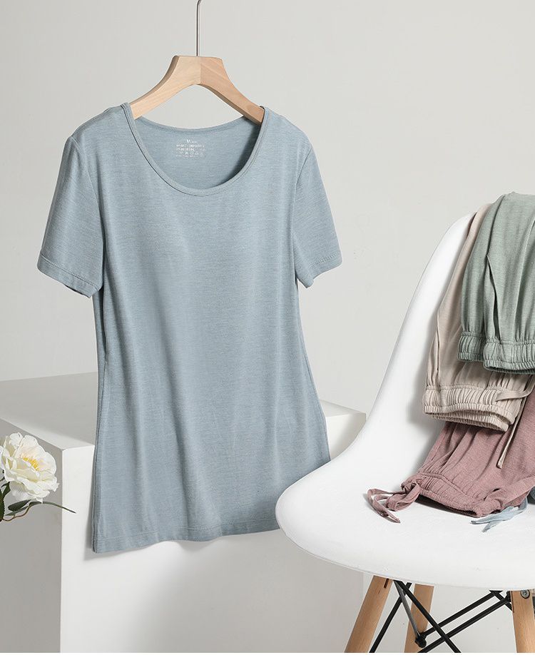 莫代爾短袖家居服上衣-杏色