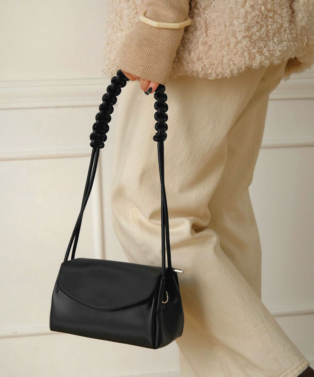 日本 Bab - 編織背袋皮革肩背小包-黑