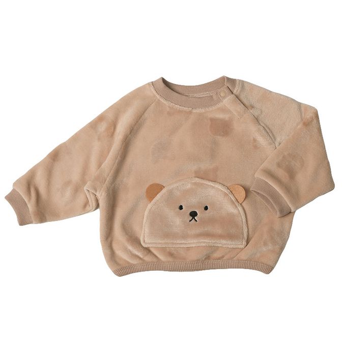 akachan honpo - 長袖休閒上衣-圖案 刷毛-淺卡其色