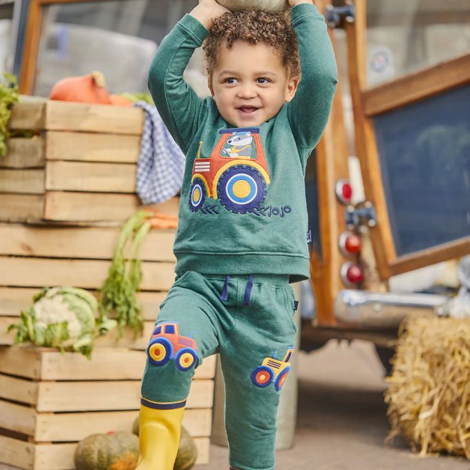 英國 JoJo Maman BeBe - 保暖100%純棉長褲-牽引機