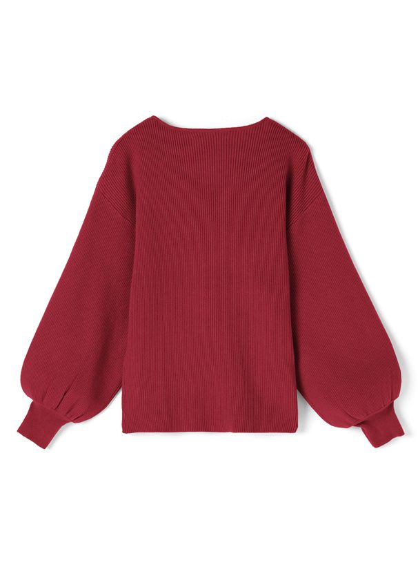 日本 GRL - 修身V領澎袖針織上衣-清新綠 (F)