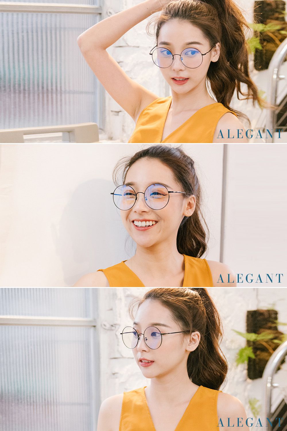 ALEGANT - 韓系質感黑細圓框顯小臉UV400濾藍光眼鏡