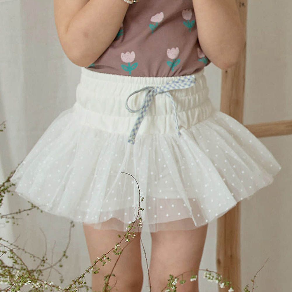 鬆緊腰心動網紗裙裝飾短內搭褲-白