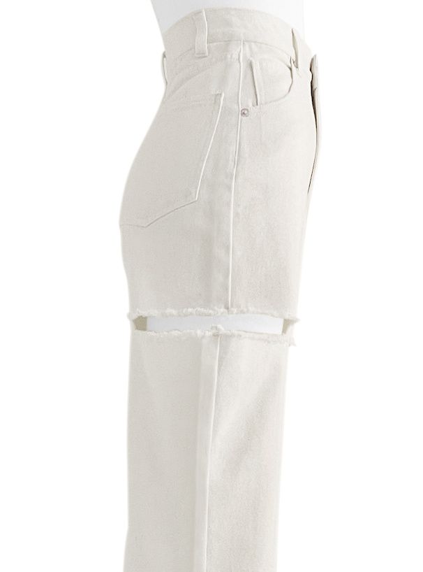 日本 GRL - 純棉厚磅美式抓破長褲-米白