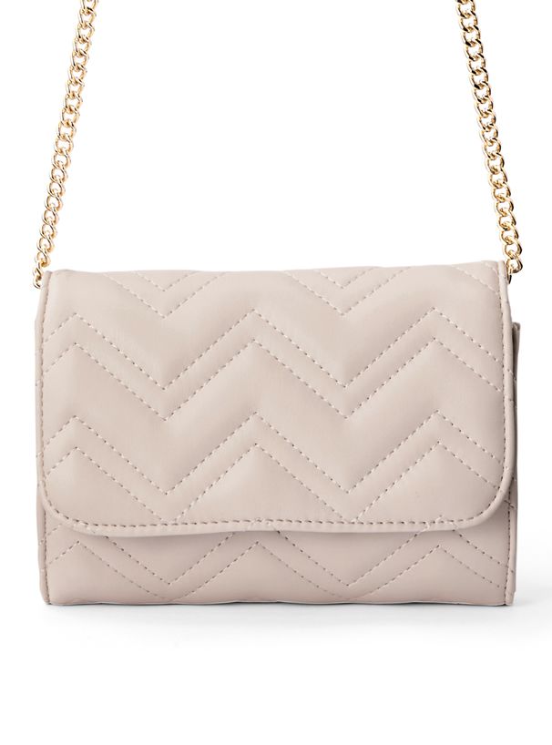 日本 GRL - 絎縫時尚金屬鏈側背小包-淺米 (F)