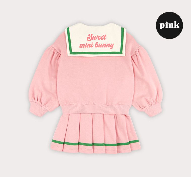 韓國 HEJMINI - (裏起毛)假兩件水手領百褶裙洋裝-米X綠