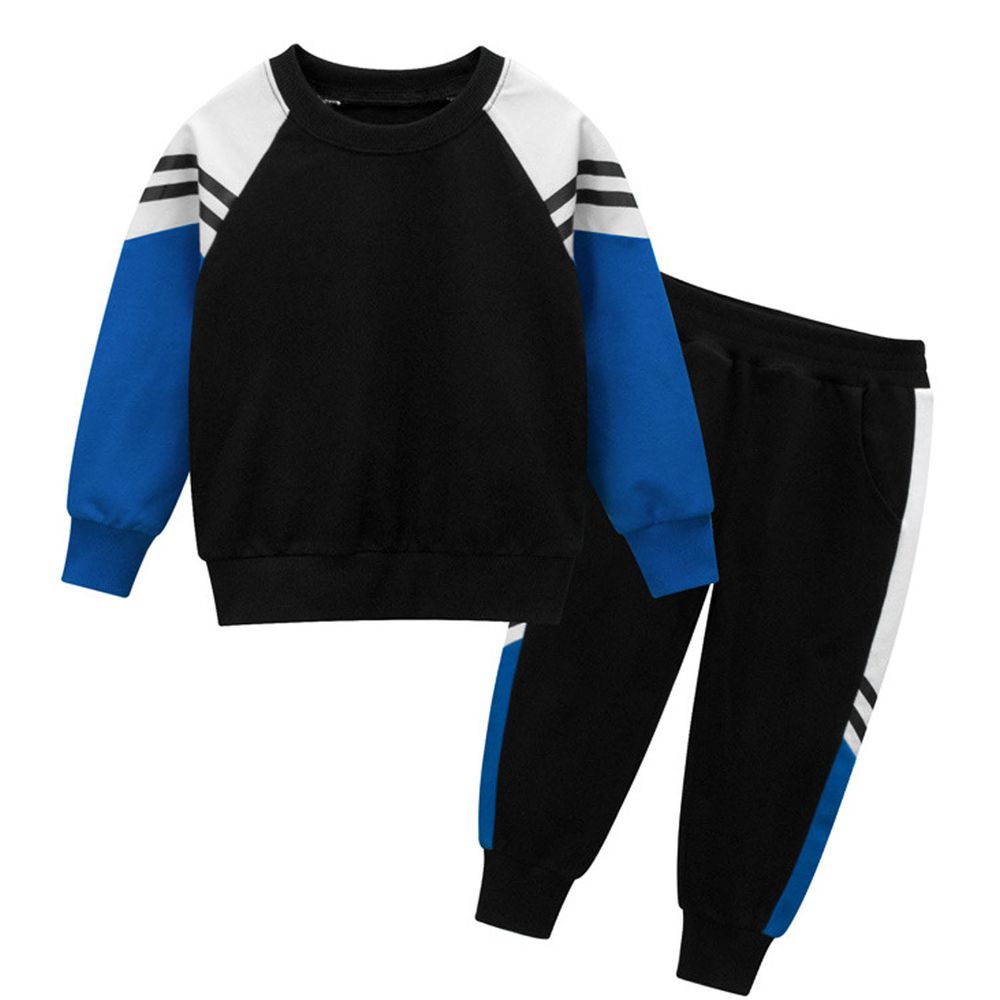 27KIDS - 純棉運動套裝-黑色x藍色