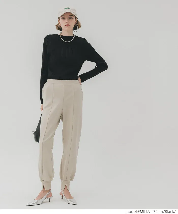 日本 COCA - 極上厚磅 彈性羅紋針織上衣-船型領-黑