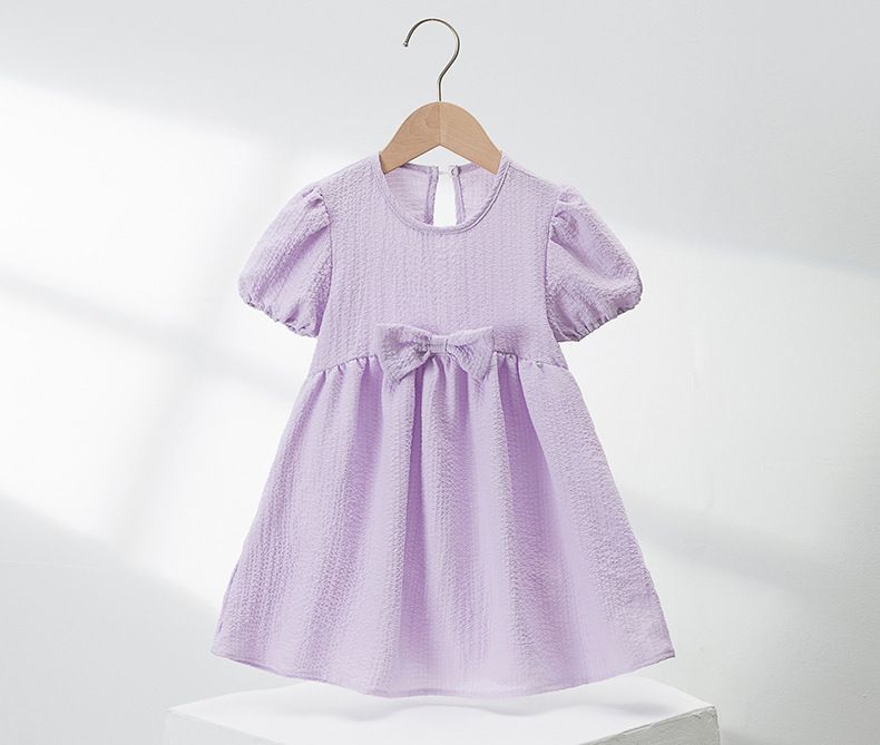 泡泡袖蝴蝶結洋裝-粉色