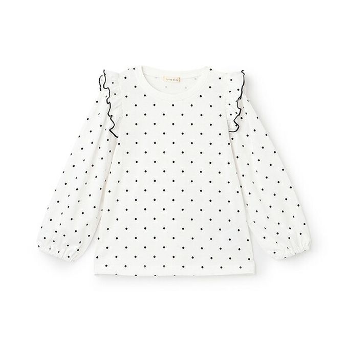 日本 Lycee mine - 100%棉 浪漫荷葉肩滿版印花長袖上衣-蝴蝶結-淺粉紅