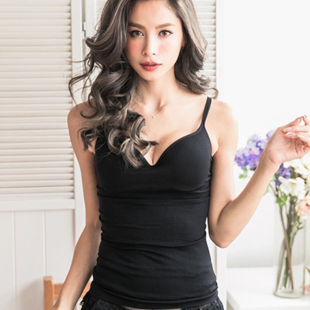 日本女裝代購 - 極致美胸超盛附罩杯背心-裏起毛深V-黑