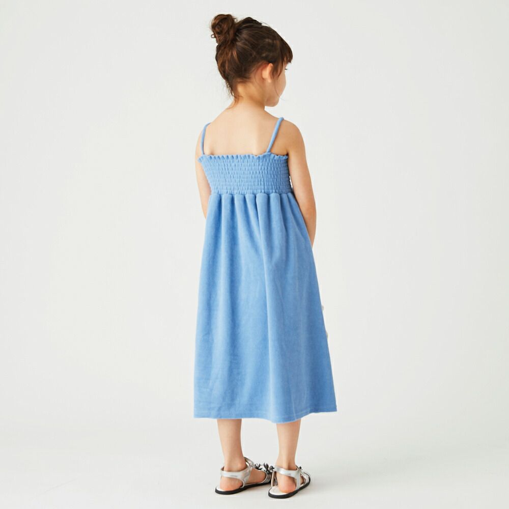 日本 evercloset - 2 WAY柔軟絨玩水材質細肩帶洋裝-水手藍