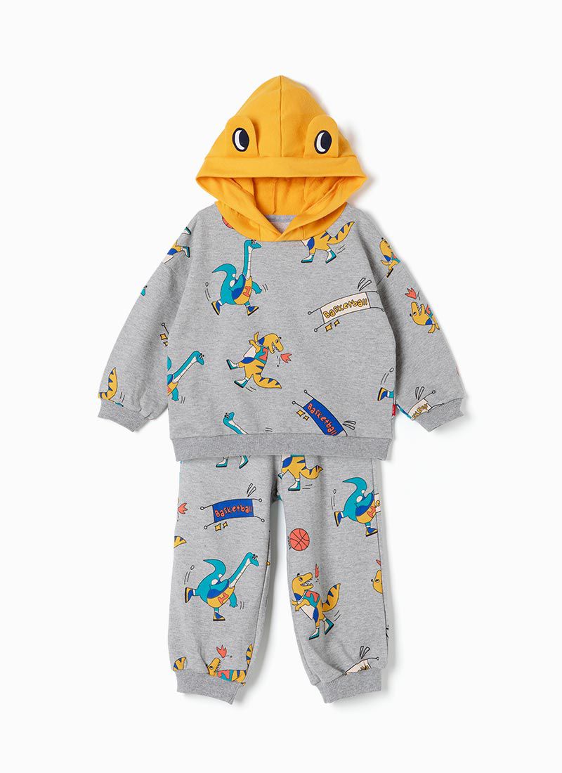 韓國 OZKIZ - 恐龍打籃球縮口連帽套裝-灰