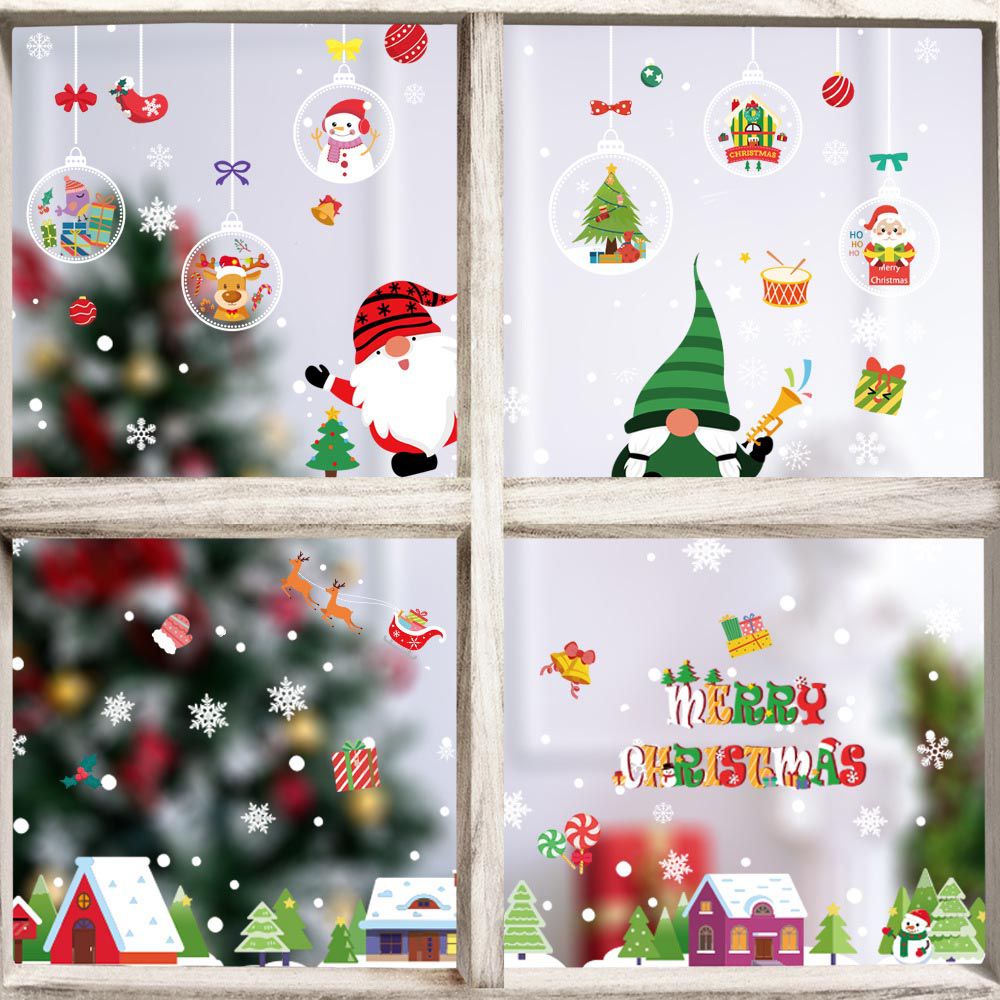 聖誕節櫥窗玻璃靜電貼套組-聖誕老人精靈