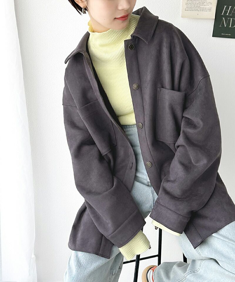 日本 Classical Elf - 時尚麂皮輕量大口袋長袖襯衫-米杏