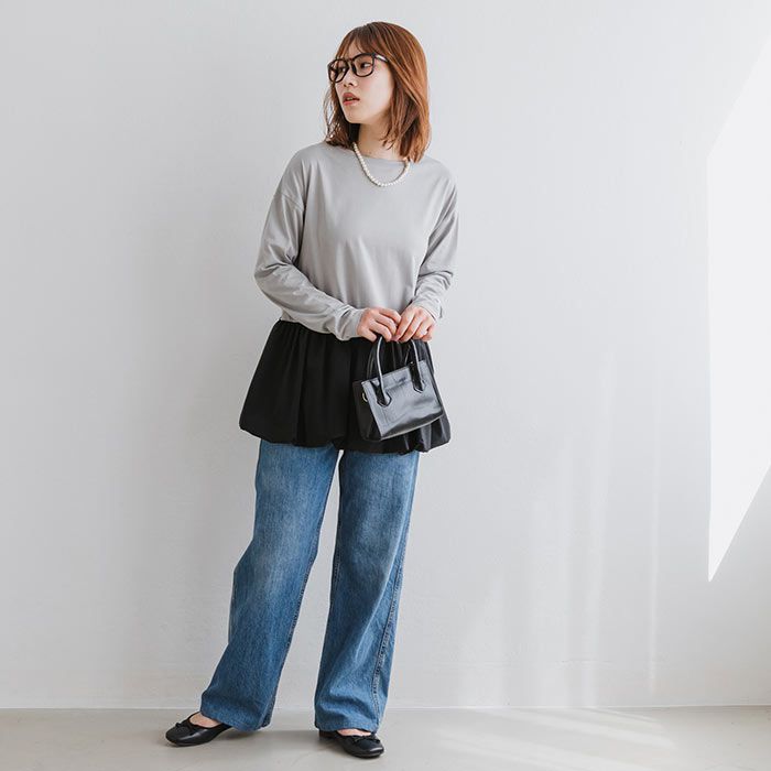 日本 ihuu - 優雅下擺拼接薄長袖上衣-杏白