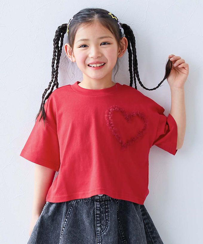 日本 devirock - 俏麗薄紗點綴短袖上衣-愛心-淺黃