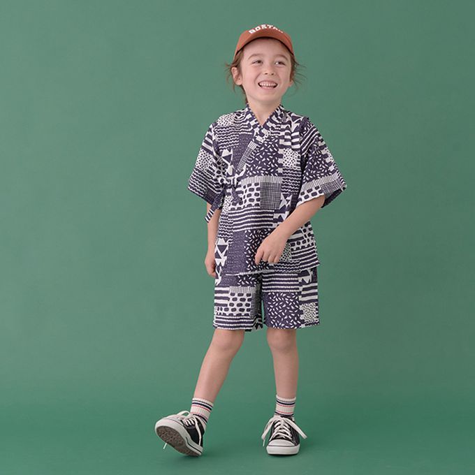 日本 b-ROOM - [限量]夏季印花純棉甚平-點點-黑