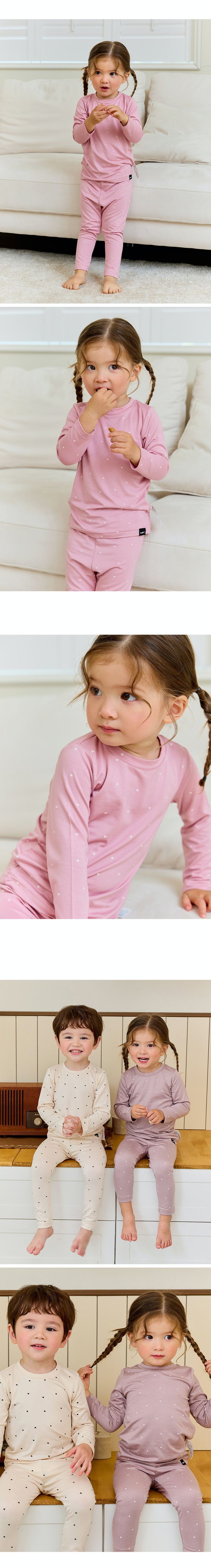 韓國 Cordi-i - 保暖彈性發熱衣套裝-小愛心-灰藍