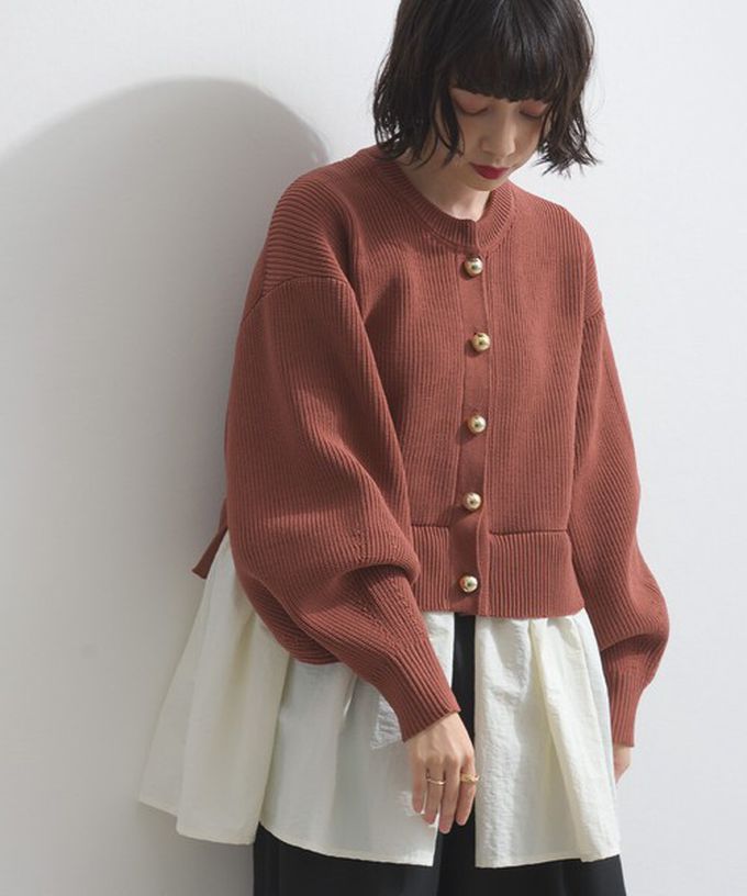 日本 ELENCARE DUE - 羅紋針織美型金扣層次長袖上衣-炭灰