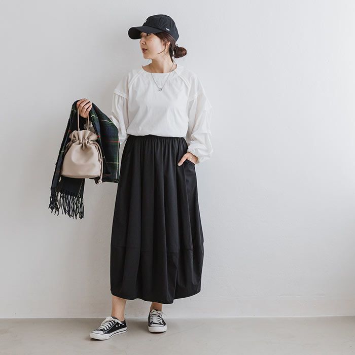 日本 ihuu - 文藝感打摺修身長裙-草綠