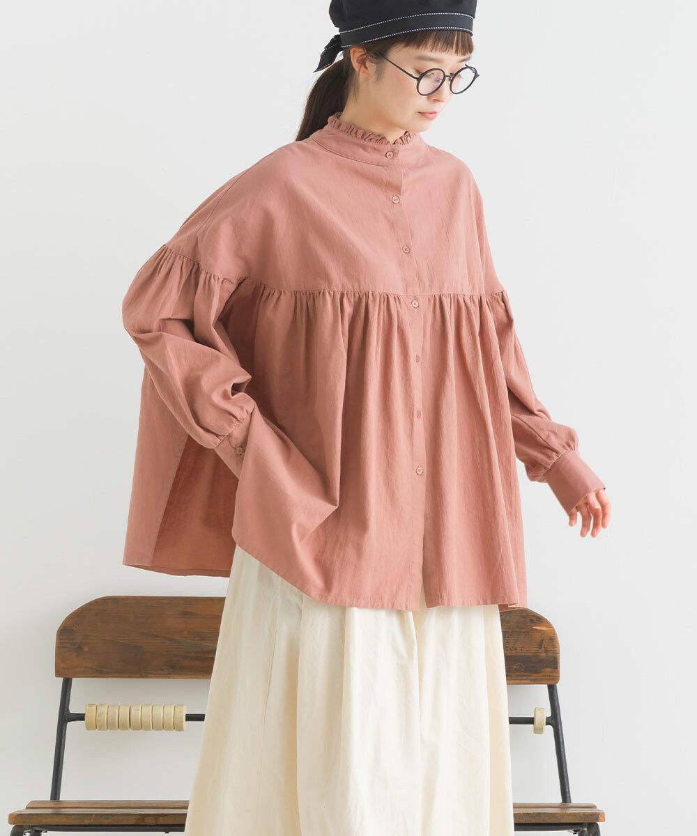 日本女裝代購 - 歐風木耳領2WAY泡泡袖上衣-淺卡其