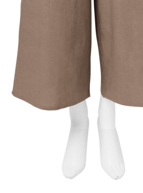 日本 GRL - 棉麻混舒適百搭綁帶寬褲-摩卡棕 (F)