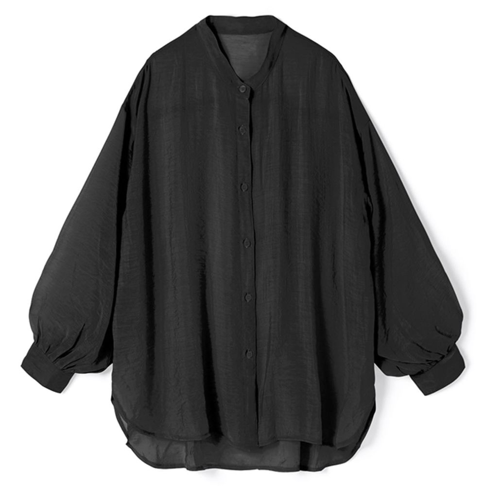 日本 GRL - 絲滑薄透感寬版長袖上衣/罩衫/外套-時尚黑