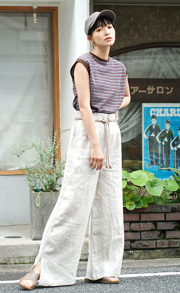 日本 zootie - 圓領修飾簡約編織無袖上衣-條紋-草綠