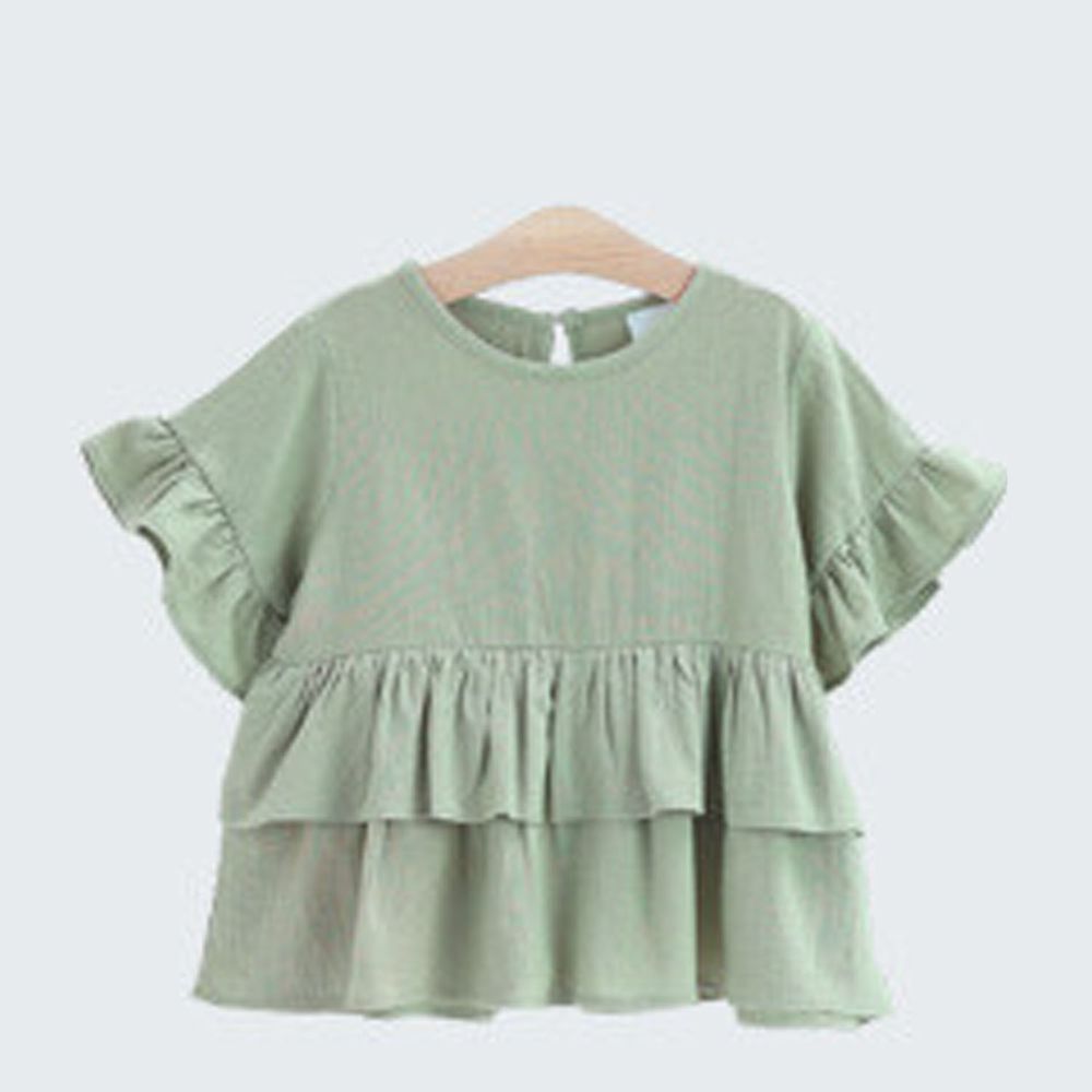 日本 Maison de Ravi - 層次感荷葉邊拼接短袖上衣-薄荷綠