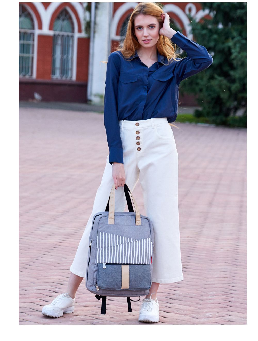 insular - 大開口多口袋手提媽媽包-黑色 (32x14x42.5cm)