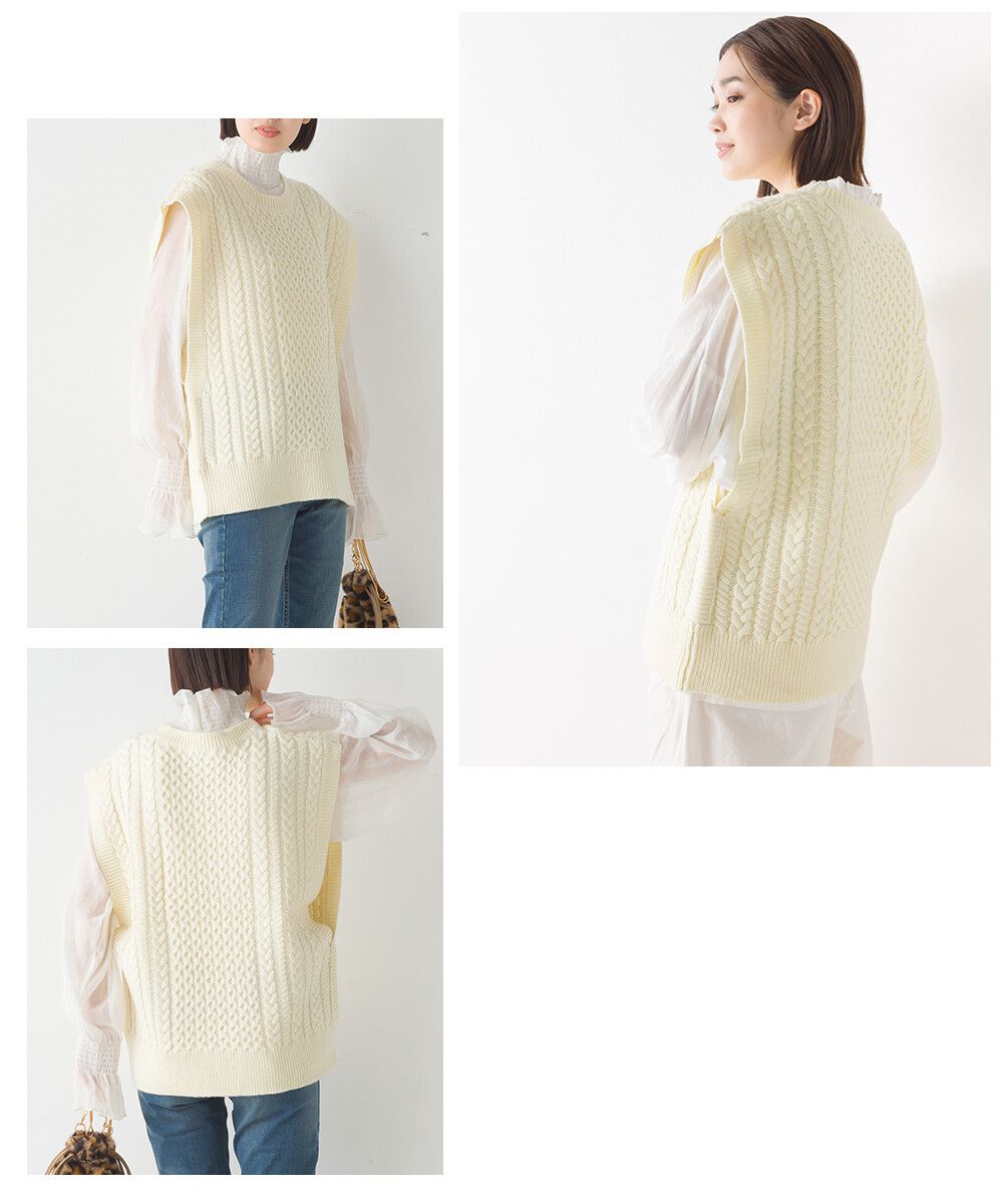 日本 OMNES - 人氣款混羊毛麻花編織背心-黑