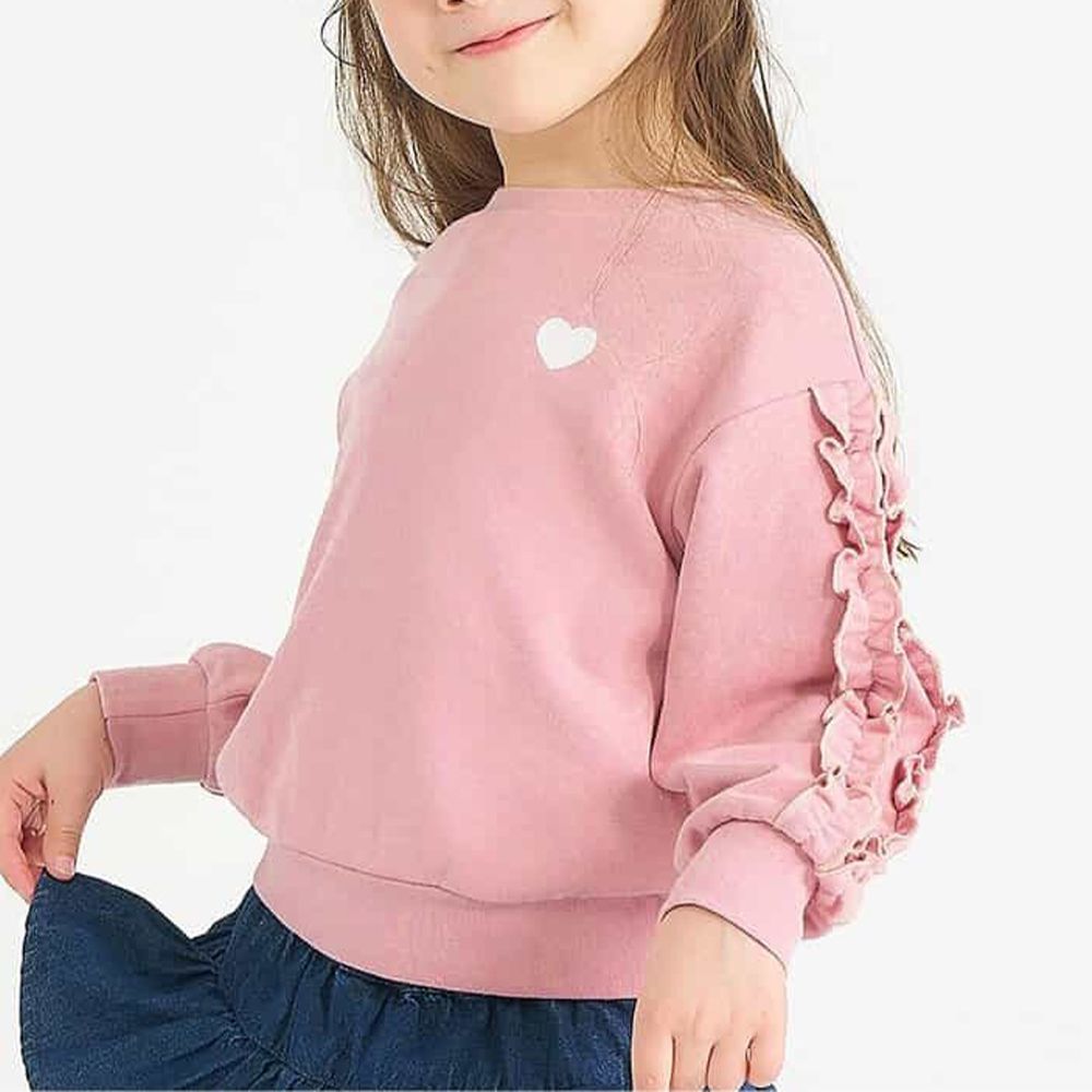 QQ荷葉袖可愛裏毛長袖上衣-粉紅