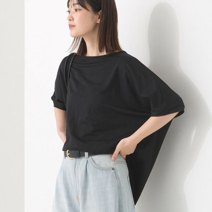 日本 OMNES - 接觸冷感 嫘縈休閒廓形短袖上衣-海軍藍