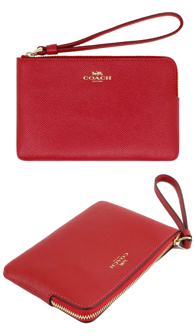 COACH - 素面皮革Ｌ型拉鍊手拿包 (紅)