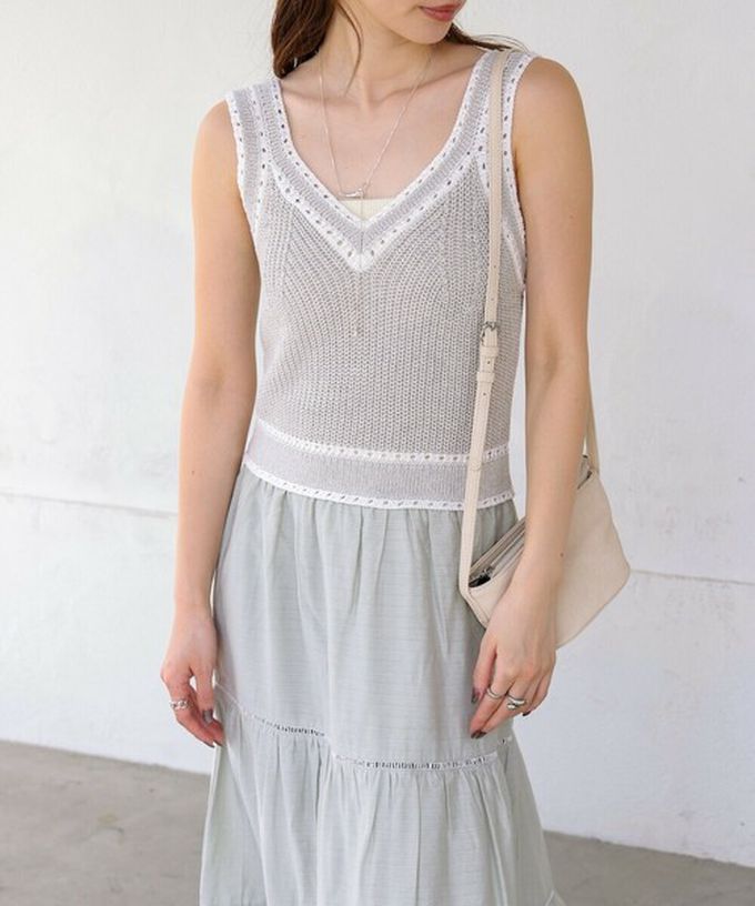 日本 Bab - 純棉針織拼接渡假風無袖洋裝-經典黑