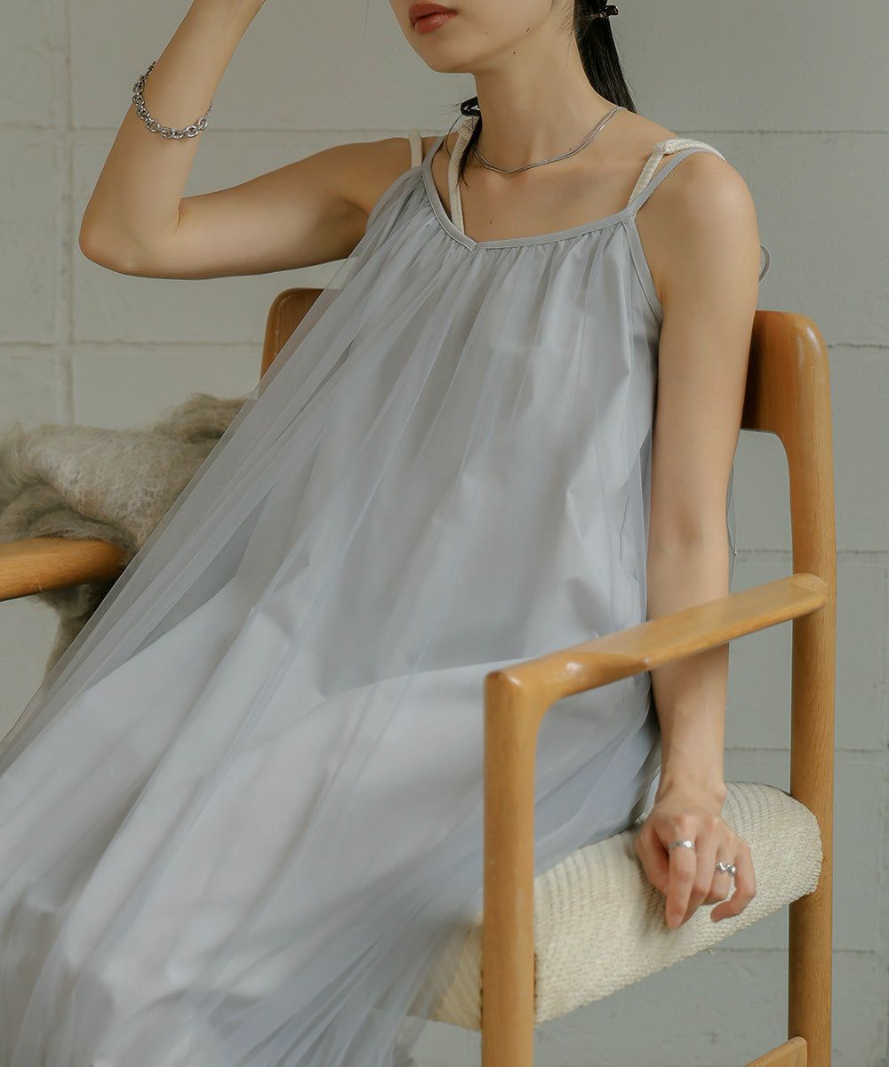 日本 Bab - 夢幻歐根紗拼接吊帶裙-夢幻粉