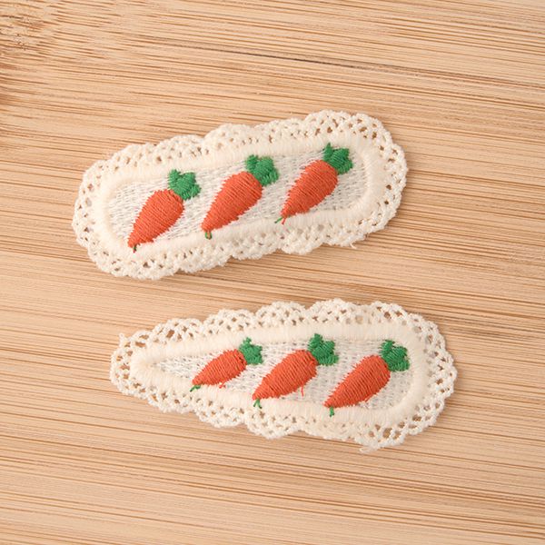 日本 Lycee mine - 水果刺繡蕾絲髮夾(同色2入組)-紅蘿蔔 (F)