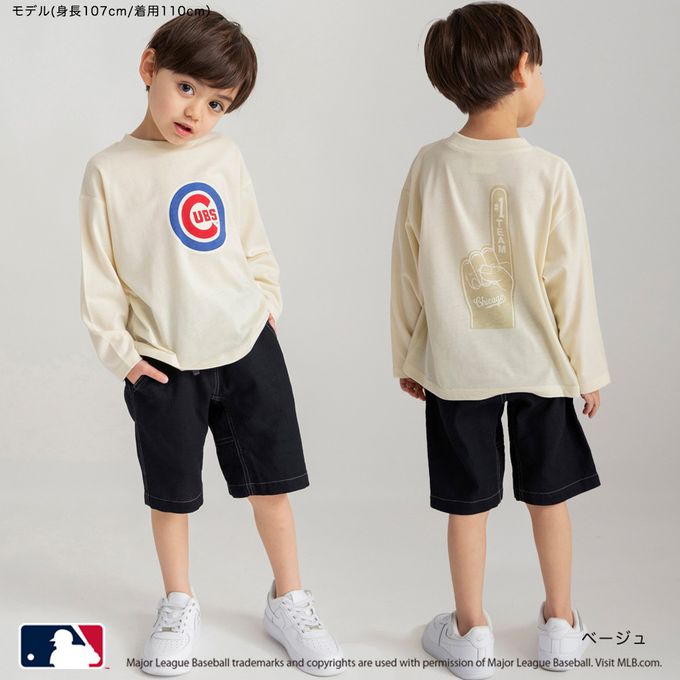 日本 BRANSHES - MLB聯名 logo印花長袖上衣-芝加哥小熊-米黃