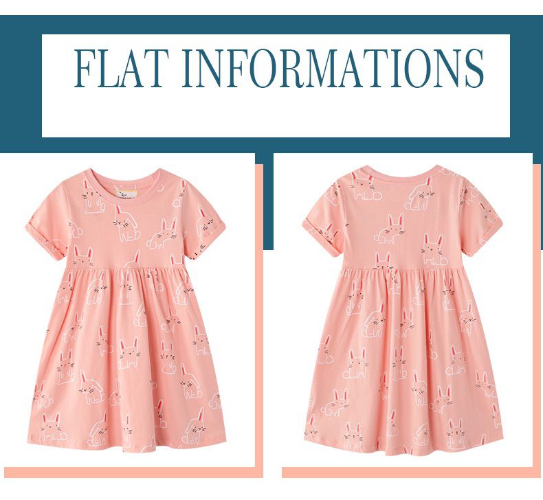 Jumping meters - 棉質圓領短袖洋裝-兔子-粉色