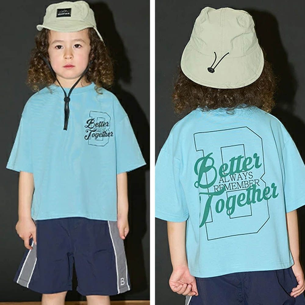 美式休閒印花短袖上衣-水藍